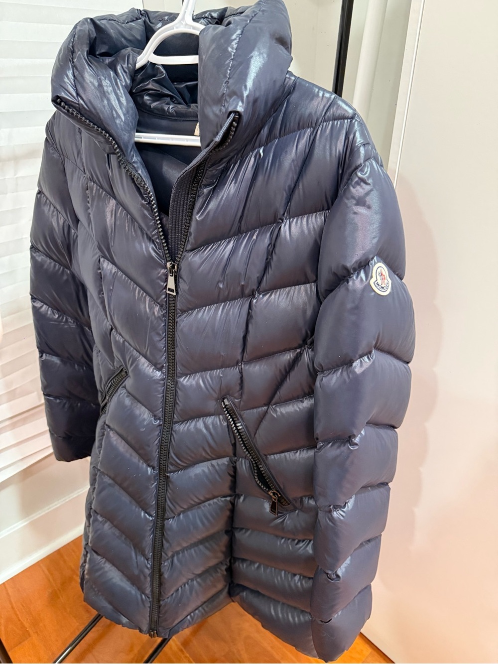 Moncler Dark Navy Quilted Hooded Long Puffer Coat - Picture 4 of 12